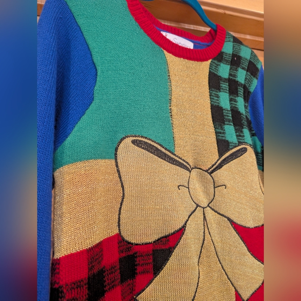Colorful Patchwork Bow Sweater - Picture 2 of 8